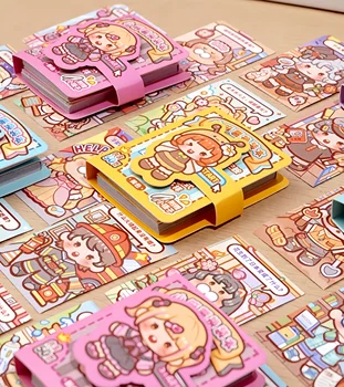 1 Mini Libro di Adesivi per Decorazioni, Piccolo Quaderno Formato Fagiolo, Facile da Portare in Tasca, Adesivi Carini Senza Bordo per Diari, Libro di Adesivi Creativi per Decorazioni Scenografiche