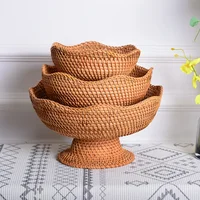 Rattan Fruit Baskets,Wicker Storage Bowls,Natural Woven Serving Basket Bowls,Decorative Baskets for Kitchen Counter Organizing 1