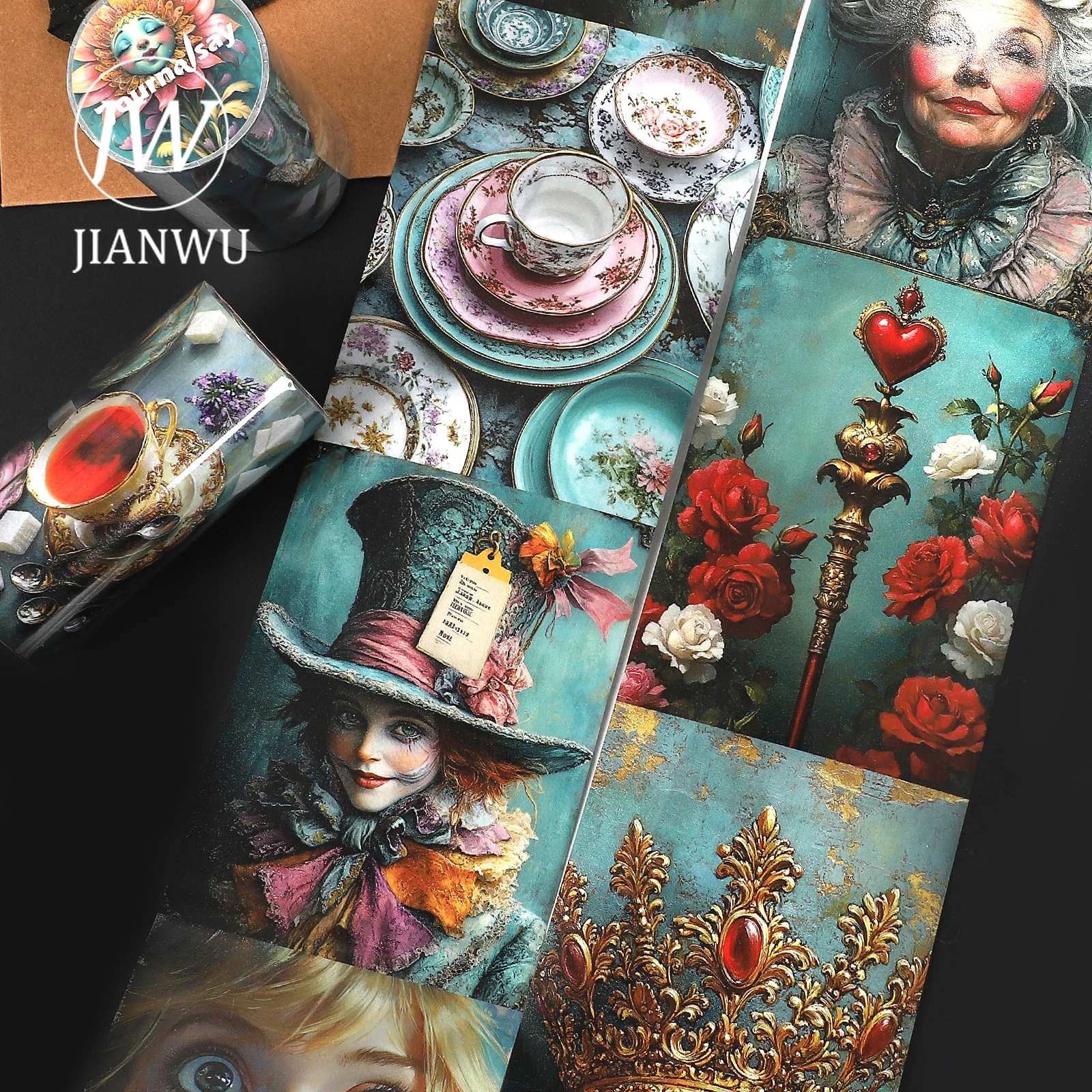 JIANWU 80mm * 204cm 빈티지 앨리스의 동화 모험 풍경 소재 콜라주 와시 테이프 크리 에이 티브 DIY 저널 문구