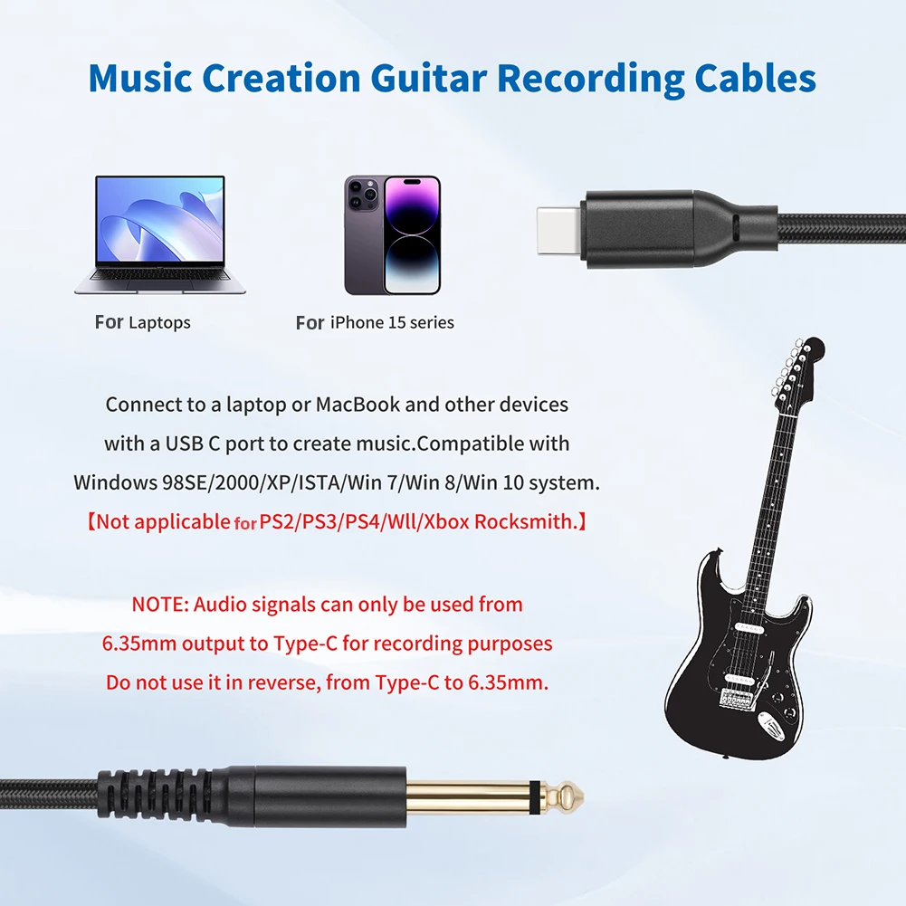 1/2/3M USB C  6.35mm 1/4 TS  ׷ ̺ Ȩ þ ͼ ϷƮ̽ Ÿ  USB-C  ̺ 1/4 ġ TS