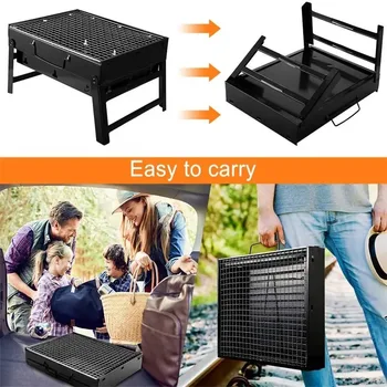 Portable BBQ Charcoal Grill Stainless Steel Small Mini BBQ Tool Kit Outdoor Cooking Camping Picnic Beach Portable BBQ 4