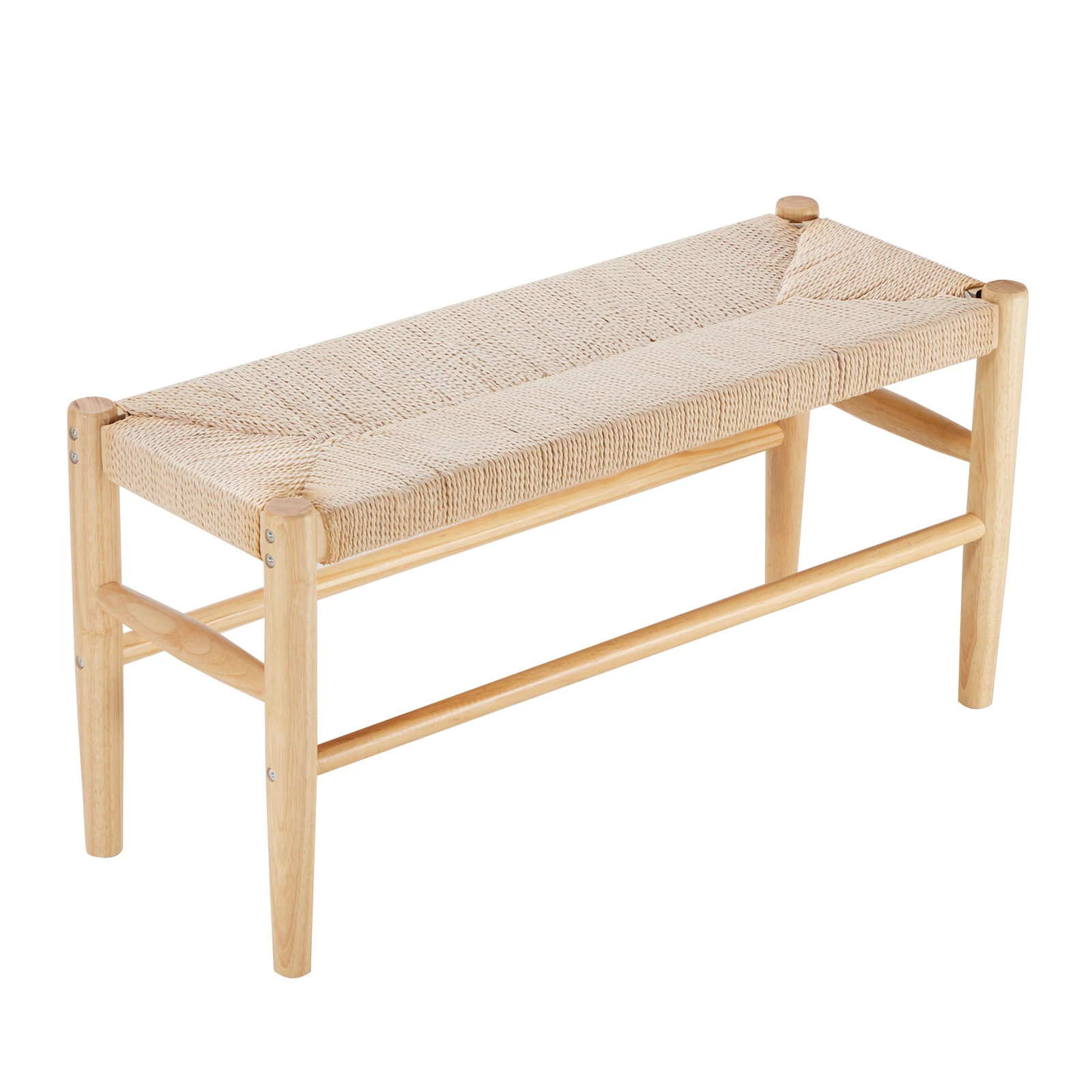 Wooden Rattan Bench with Oak Legs for Bedroom Entryway