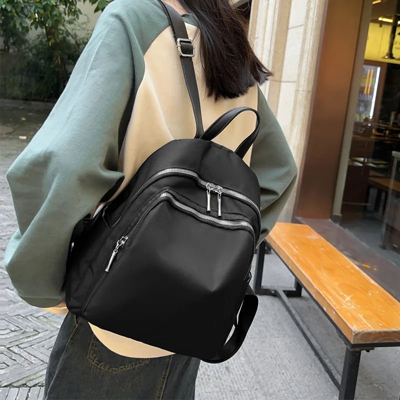 Solid Color Waterproof Nylon Women's Backpack New Korean Travel
