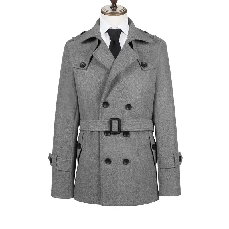 Autumn/Winter Men's Double-Row Buckle Workwear Medium-Length Woolen Overcoat Jacket Versatile Casual Top