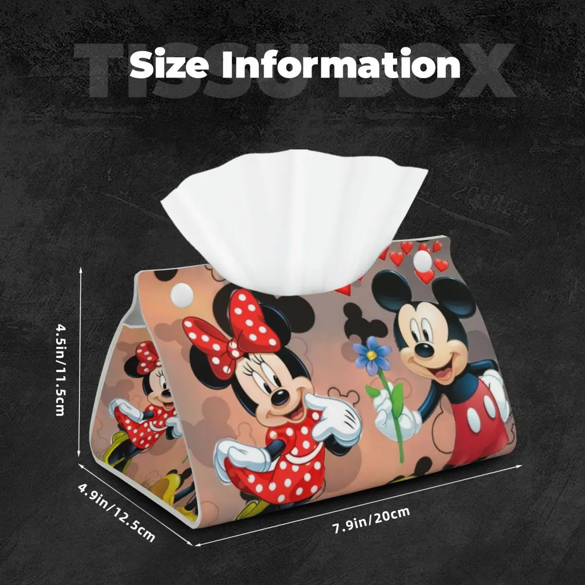 Custom Mickey Minnie Mouse Love Facial Tissue Box Cover Rectangular Cartoon PU Leather Tissue Box Holder for Car Home 5