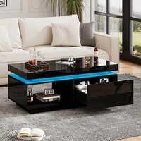 Table basse moderne à finition brillante avec éclairage LED, 100x50x40,3 cm – table élégante avec tiroir et capacité de charge de 50 kg 2