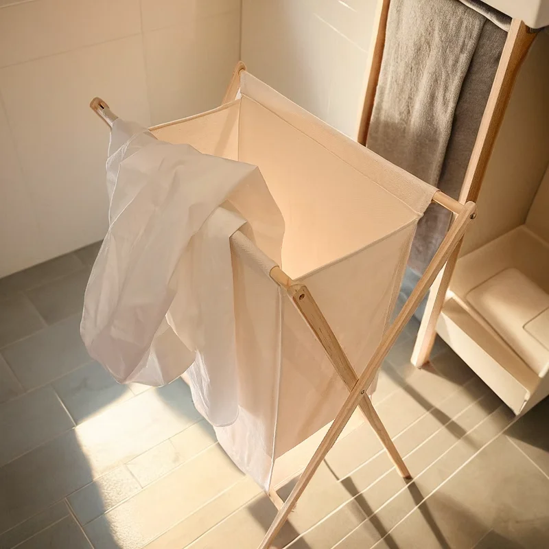 mat Nordic Sle  Wood Laundry Basket Batoom Home Use Staing Dir Clothes Storage Basket Pure Color Trend