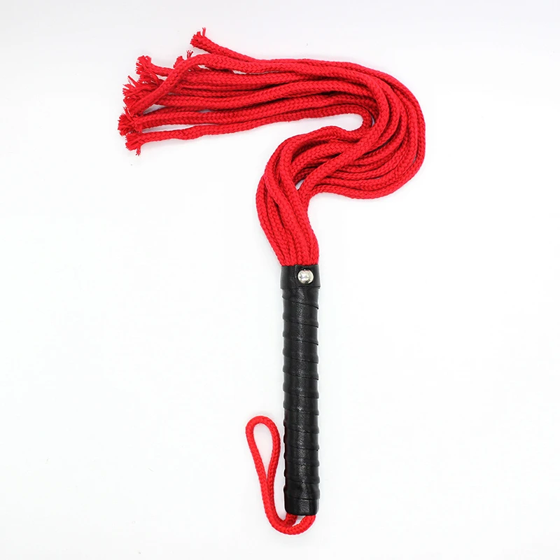 48cm Leather Handle Genuine Cotton Rope Loose Whip Horse Whip Riding Crop Flogger Paddle Slapper Horse Training Dressage Whips 2