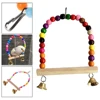 Natural Wooden Parrots Swing Tool Birds Perch Hanging Swings Cage With Colorful Beads Bells Hanging Cage Swings Bird Accessories 6