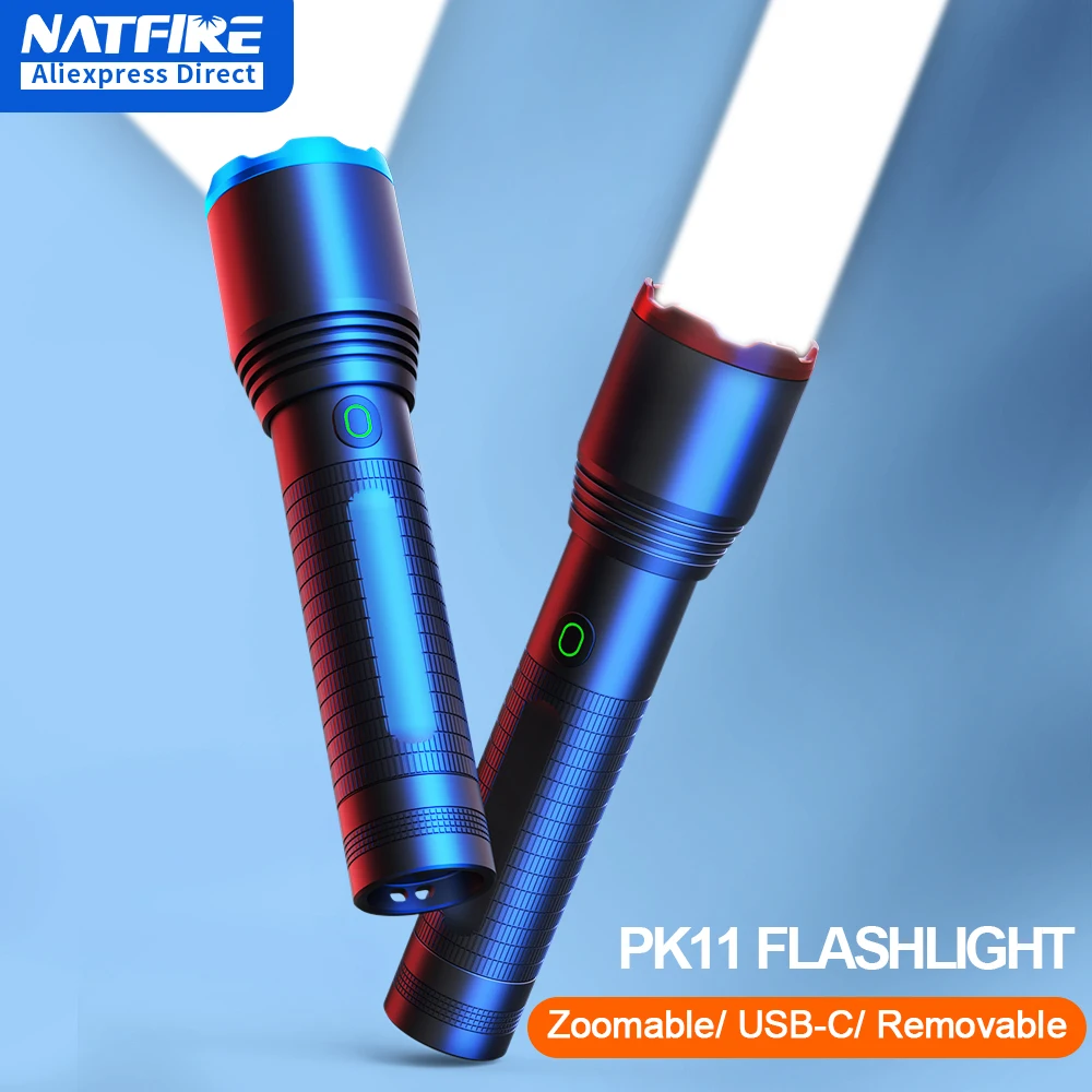 NATFIRE PK11 USB Flashlight Zoomable 21700 18650 Type C Rechargeable Lamp Bright Leds Torch 5050 LED Lamp Bead Waterproof