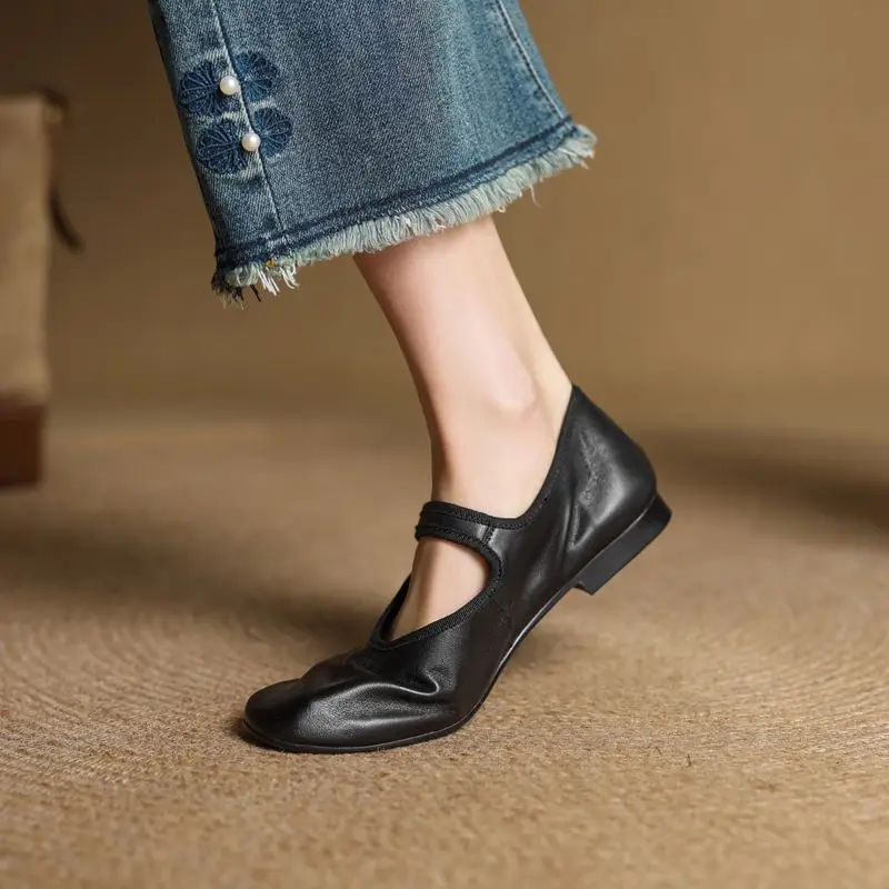 MORAZORA Ins Hot Genuine Leather Shoes Women Flats Buckle Strap Mary Janes Flat Shoes Spring Summer Ladies Dress Daily Shoes 5