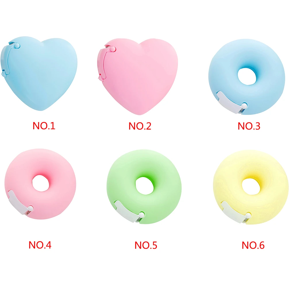 Portable Lovely Doughnut/Heart Shape Tape Dispensers Cartoon Colorful Roll Tape Organizer