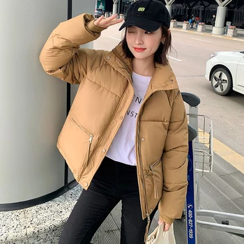 2023 New Autumn Winter Short Parkas Coats Women Warm Zipper Loose Down Cotton Jacket Female Bread Solid Thick Windproof Outerwea