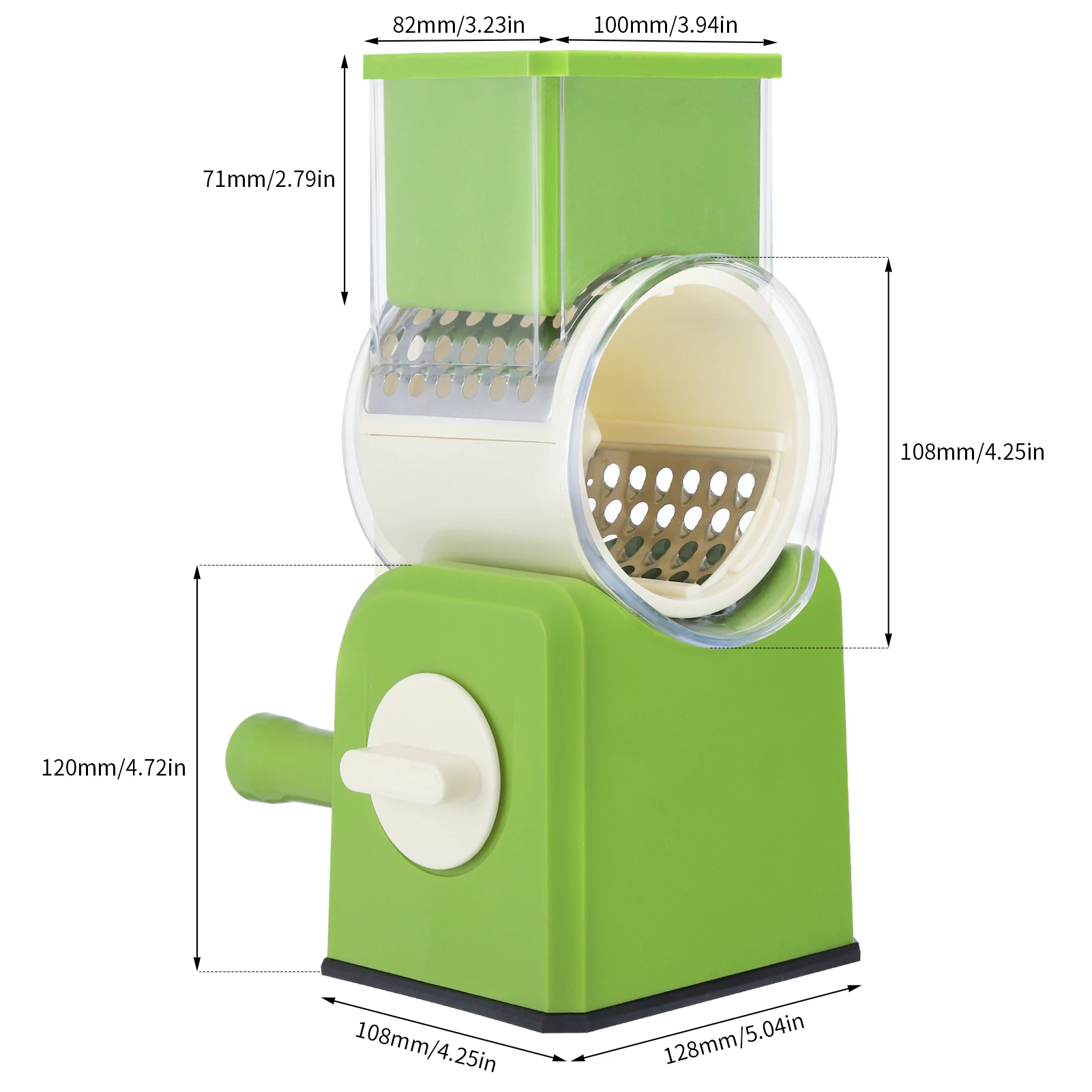 3 in 1 Rotary Cheese Grater, Manual Vegetable Slicer, Shredder with Handle & Strong Suction Base, 3 Interchangeable Blades