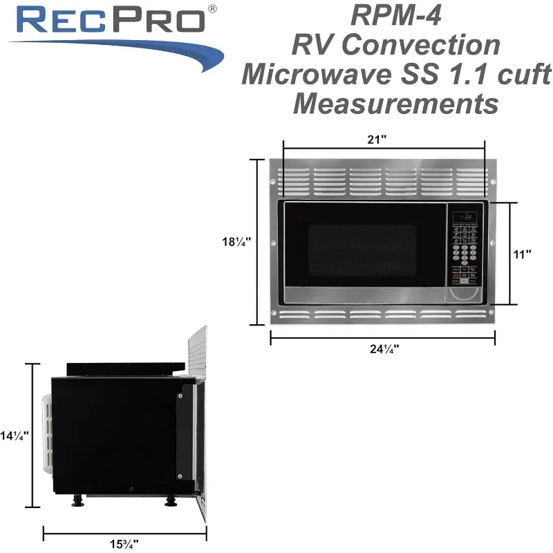 RecPro RV Convection Microwave Stainless Steel 1.1 cu. ft | 120V | Appliances | Direct Replacement for Greystone 3