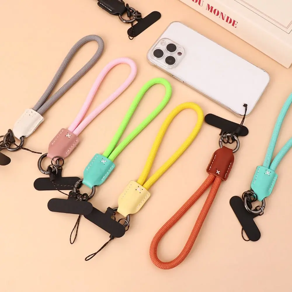 Nylon Braided Rope Phone Chain Women Fashion Luxury Phone Clip Lanyard Pu Leather Head Phone Charm Strap Phone Accessories