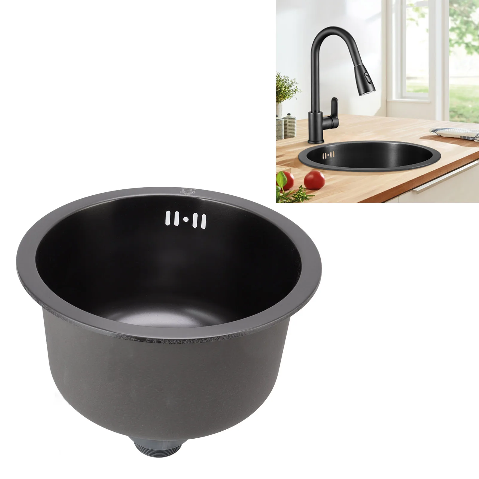 Mini Round Kitchen Sink Bar Stainless Steel Basin Single Bowl with Drain Accessories for Home