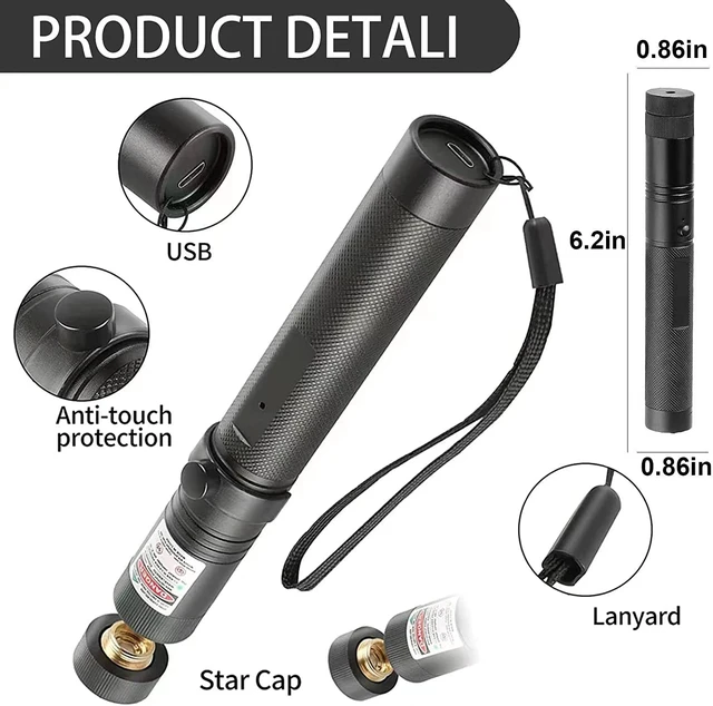 Laser Pointer High Power Rechargeable Lazer Pointer, Laser Pen with Long  Range Adjustable Focus with Star Cap, Laser Pointer Pen Suitable for  Outdoor