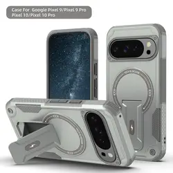 Heavy - Duty Armor Magnetic Stand Case with Magsafe Wireless Charging Compatibility - Rugged Business Phone Cover for Google Pixel 10 (Gray)