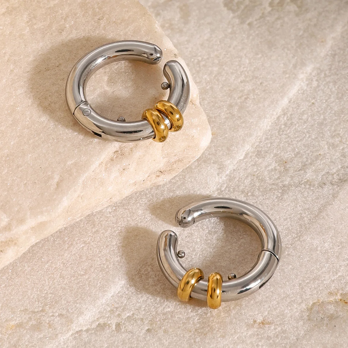 Gold&Silver Color Stainless Steel Geometric C-shaped Ear Clip for Unisex Anti Allergic Statement Earclips Hoop Earrings Jewelry