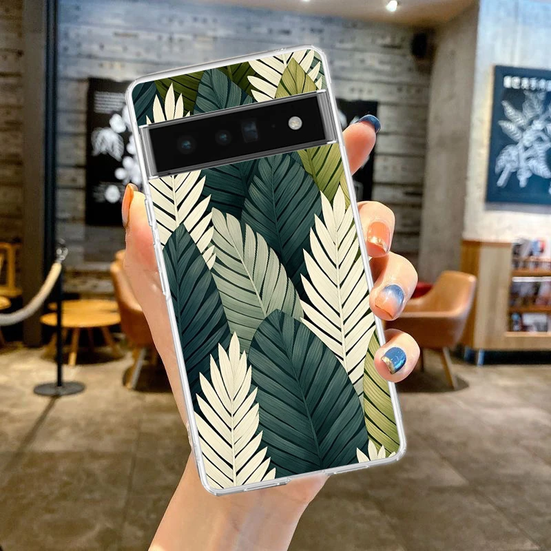 Clear Soft TPU Phone Case with Monstera Green Leaf Design