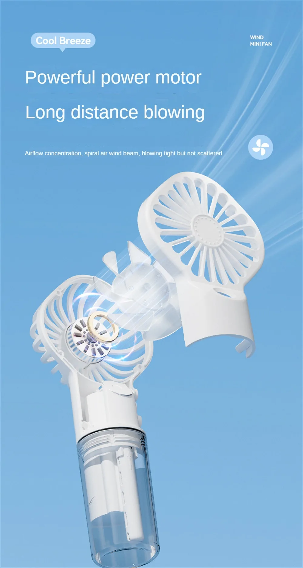 Description Picture 4 of itemHandheld Mini Fan Foldable Portable Air Conditioner Neck Humidifier Fan Hanging Fans 4 Speed USB Rechargeable Fan Cooling Spray