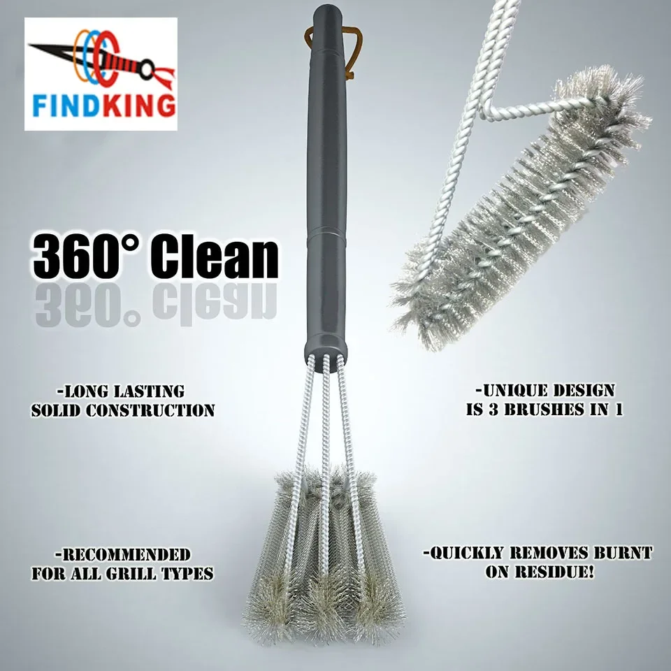 FINDKING Grill Cleaning Brush BBQ Tool Grill Brush 3 Stainless Steel Brushes In 1 Cleanin Bbq Accessories Best Cleaner Barbecue