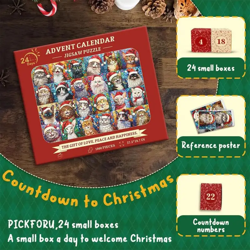 Happy Christmas Cats Advent Calendar Jigsaw Puzzle 24 Day Countdown Kit Surprise Gifts Children Fans Decoration