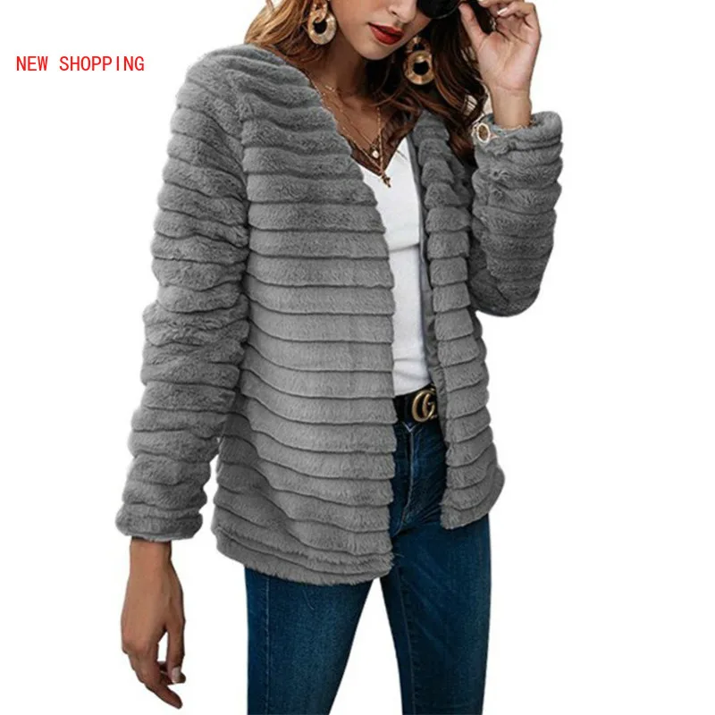 2022 New Women Soft Rabbit Fur Coat Autumn Long Sleeve Windbreaker Quality Thick Jackets Plus Size Slim Winter Fur Jacket Gray