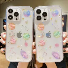 

Space Planet Glitter Case For iPhone 11 12 13 Pro Max 13 Mini XR X XS Max 7 8 Plus 6 6S SE 2 Cases Soft Epoxy Clear Back Cover