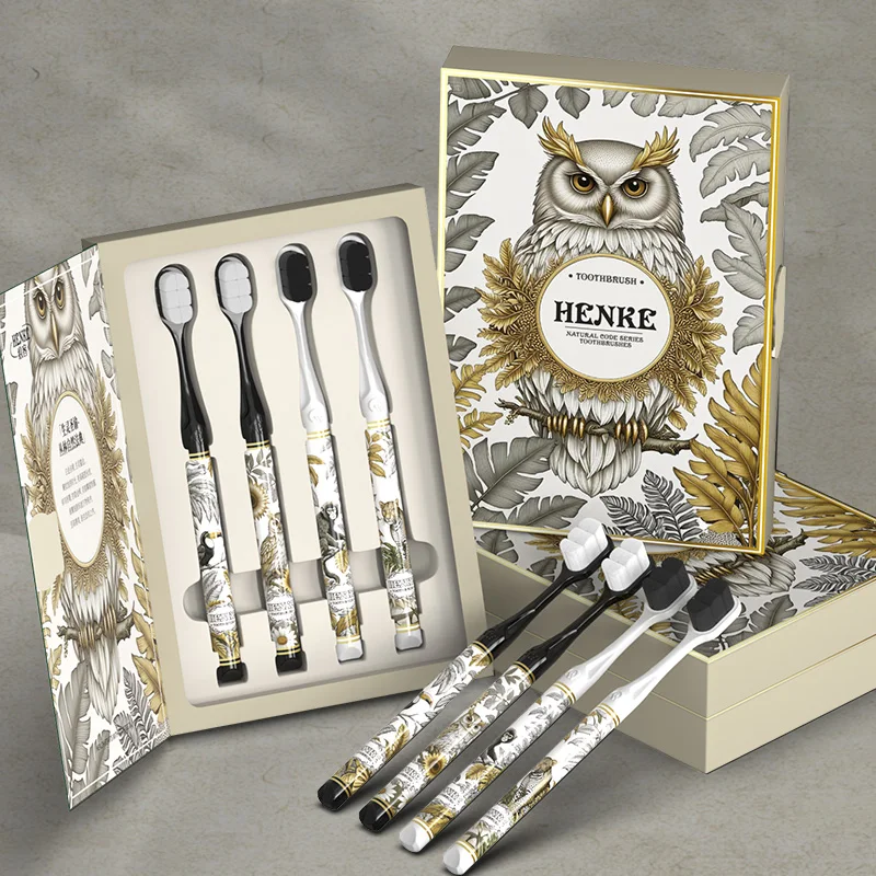 4개/세트 구강 관리 칫솔 부드러운 강모 깨끗하고 편안한 손잡이 가정용 치아 청소 도구 성인의 일상 생활에 적합