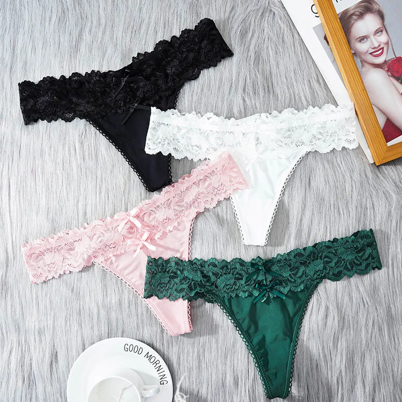 Women Sexy Lace Panties Low-waist Thong Female Underwear Hollow Cross Strappy G-String Breathable Lingerie Embroidery Intimates