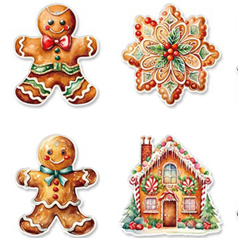 (12 Pcs/pack) Gingerbread Man Paper Pendant Christmas Stickers And Decorations Graffiti Sticker New Year Decoration Decals DIY