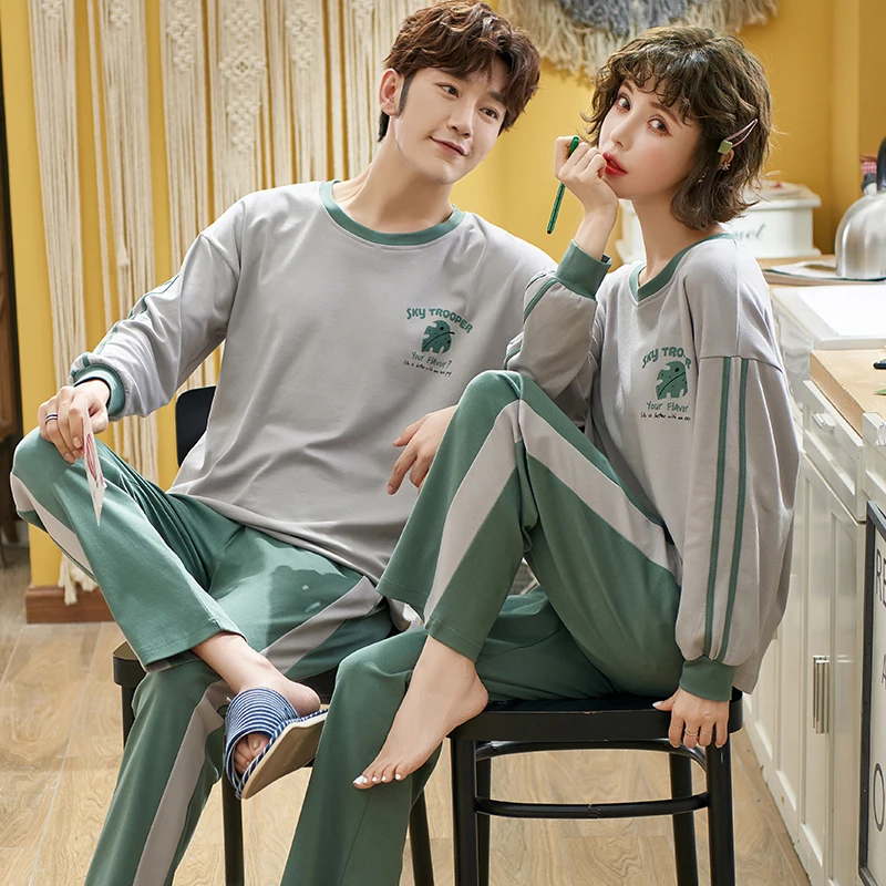 

Spring Couples Pajamas Set Women Men Autumn Pyjamas Sleepwear Cartoon Korean Lovers Homewear Cotton Long Sleeve Pijama Free ship