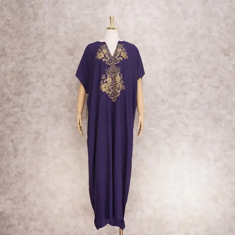 Summer New Bikini Cover-Up Robe V-Neck Gold Thread Embroidered Cotton Long Elegant Dress Sexy Women's Beach Swimwear Cover-Up