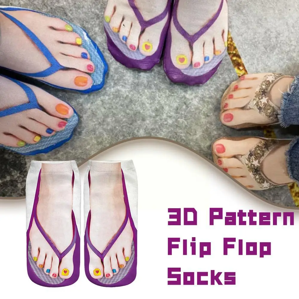 1 Pair 3D Printing Pattern Flip Flop Socks Funny Socks for Women Flip-flop Ankle Low Cut Floor Hosiery Novelty Gifts