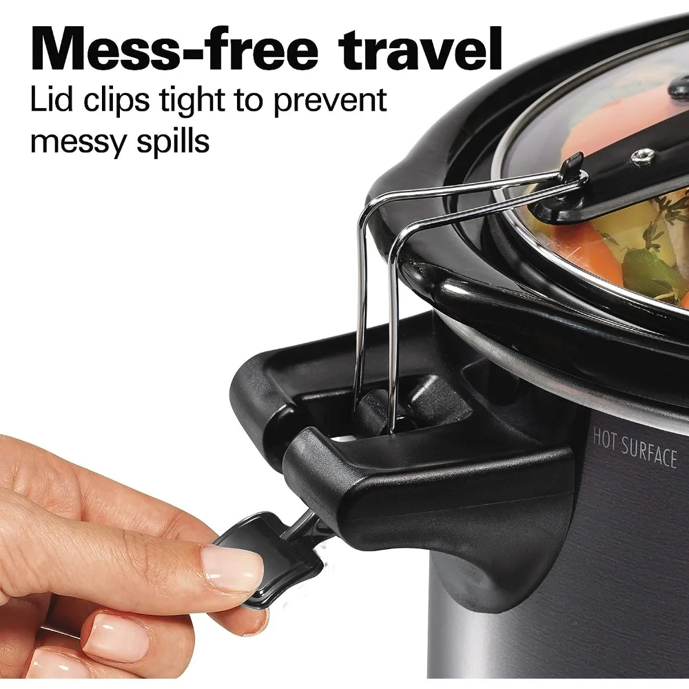 Portable 6 Quart Set & Digital Programmable Slow Cooker with Lid Lock, Temperature Probe, Dishwasher Safe Crock & Lid, Stainless 3