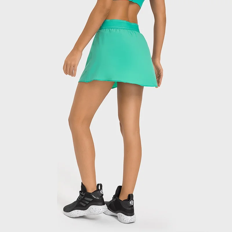 

New Outdoor Sports Ice Sense Golf Tennis Skirt Gym Solid Color Fitness Skirt Jacquard with Pocket Soft Breathable Quick Dryness