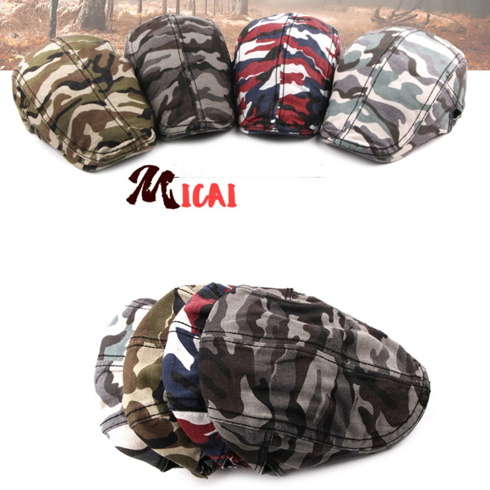 HT4643 Camouflage Baskenmütze Kappe Frühling Herbst Einstellbare Ivy Flache Kappe Männer Frauen Vintage Künstler Maler Baskenmütze Hut Männlich Weiblich Berets – Detail 1