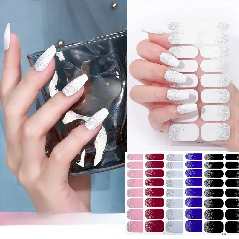 Nail Stickers 1sheet Semi Cured Gel Nail Stickers Long-Lasting Solid Color Nail Strips Patch Slider Uv Lamp Cured Decal Manicure Patch nail decals