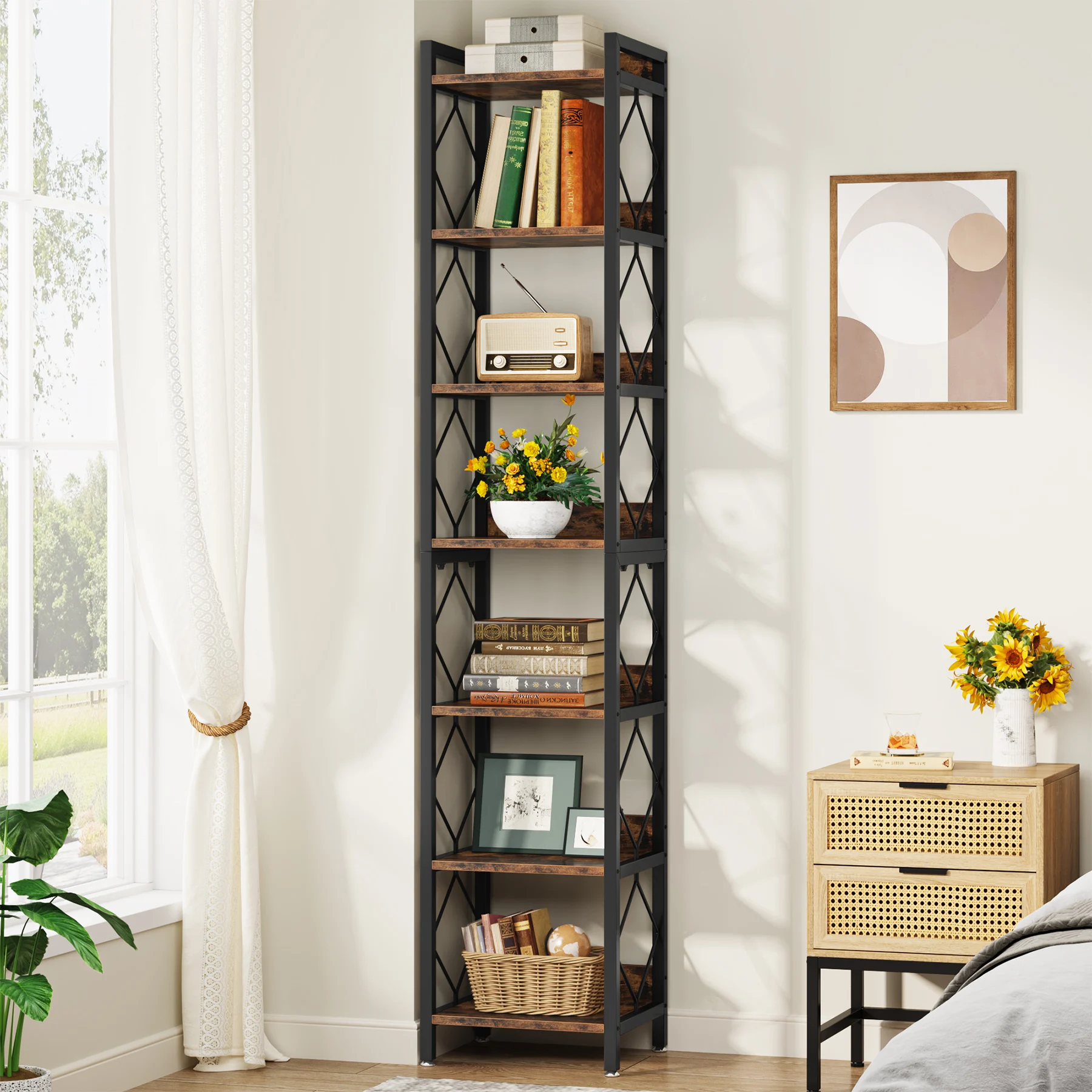 Tribesigns 78.7 Inch Extra Tall Narrow Bookshelf, 7 Tier Skinny Bookcase for Small Spaces, Freestanding Display Shelves