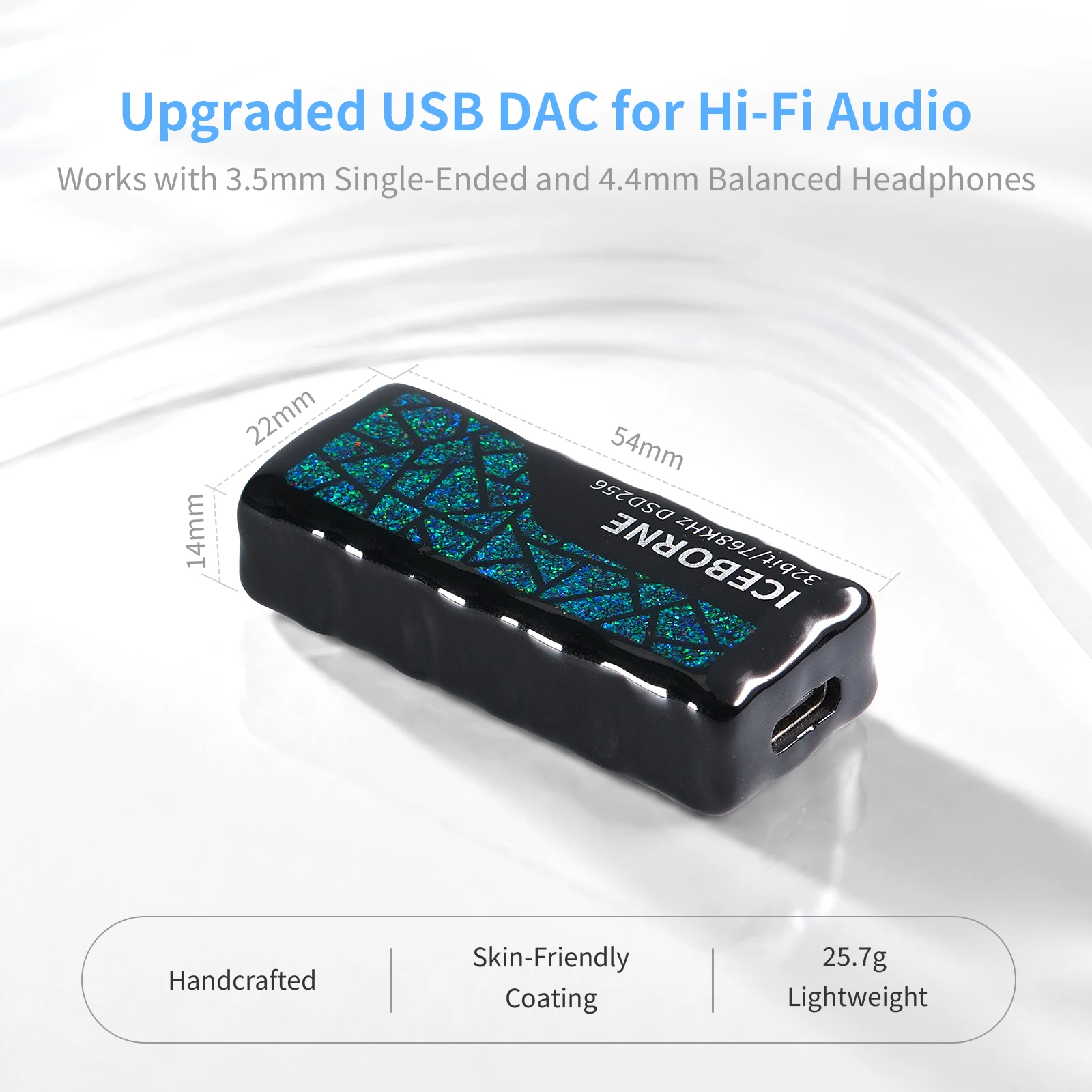 AFUL ICEBORNE HiFi 휴대용 USB DAC & AMP 듀얼 3.5+4.4mm 밸런스드 32Bit/768kHz DSD256 CS43198 칩 헤드폰 앰프 (IEM용)