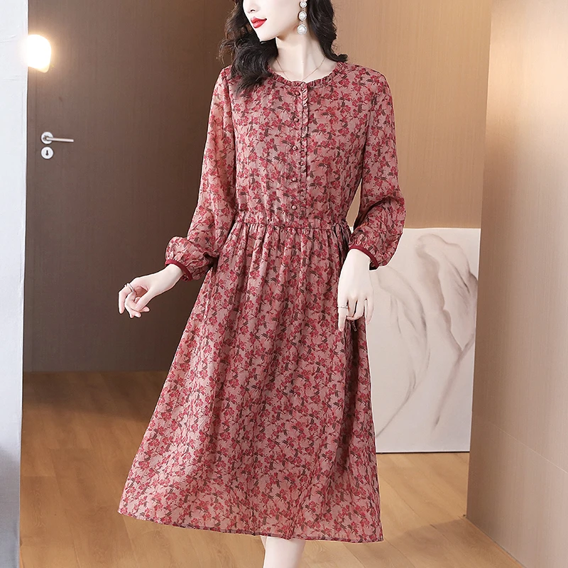 

2024 Red Silk Chic Bow O-Neck Casual Long Dress Summer Solid Elegant Casual Beach Dress Women Korean Bodycon Party Night Dress