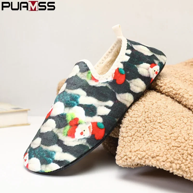 PUAMSS New Winter Cotton Shoes Men Warm Slip on Lightweight Winter Slippers Men Plush Bedroom Home Christmas Gift Comfortable