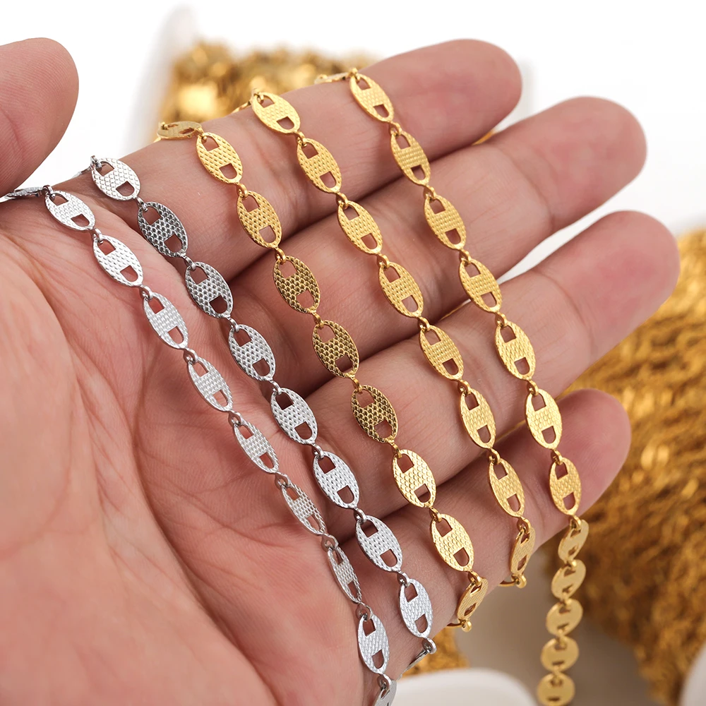 

1 Mter Stainless Steel Flat Embossed Gold Plated Chain Oval for DIY Bracelet Necklace Parts Material Jewelry Making Supplies