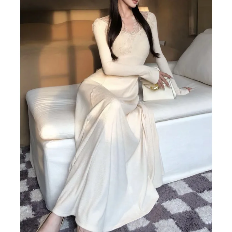 فستان ميدي عصري بأكمام طويلة لربيع وصيف وخريف وصل...