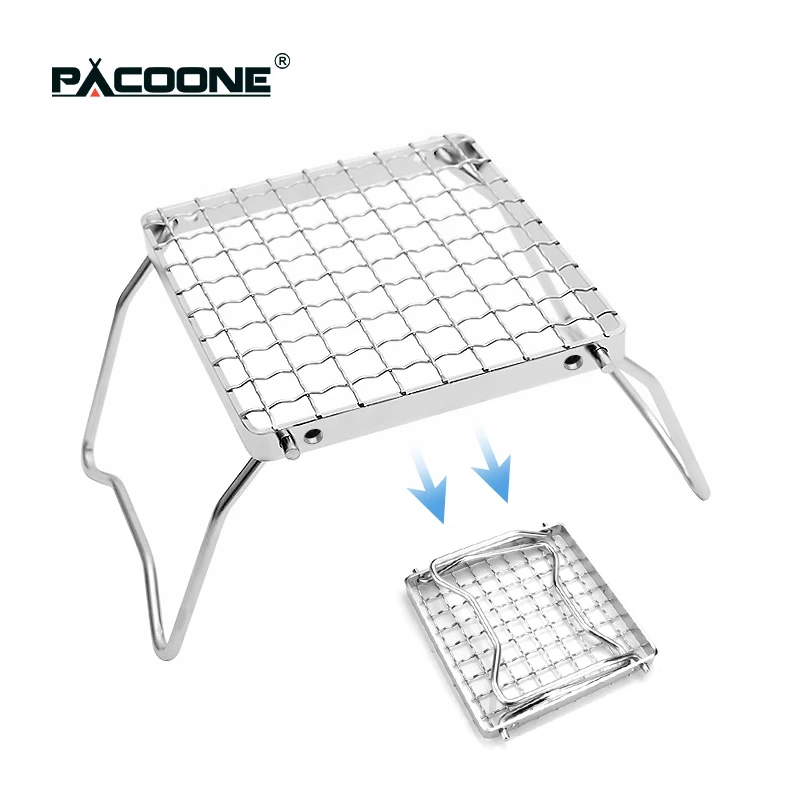 Складная стойка для барбекю PACOONE, маленький стол для пикника и барбекю на открытом воздухе, угольная духовка, сетчатая мини-горелка из нержавеющей стали