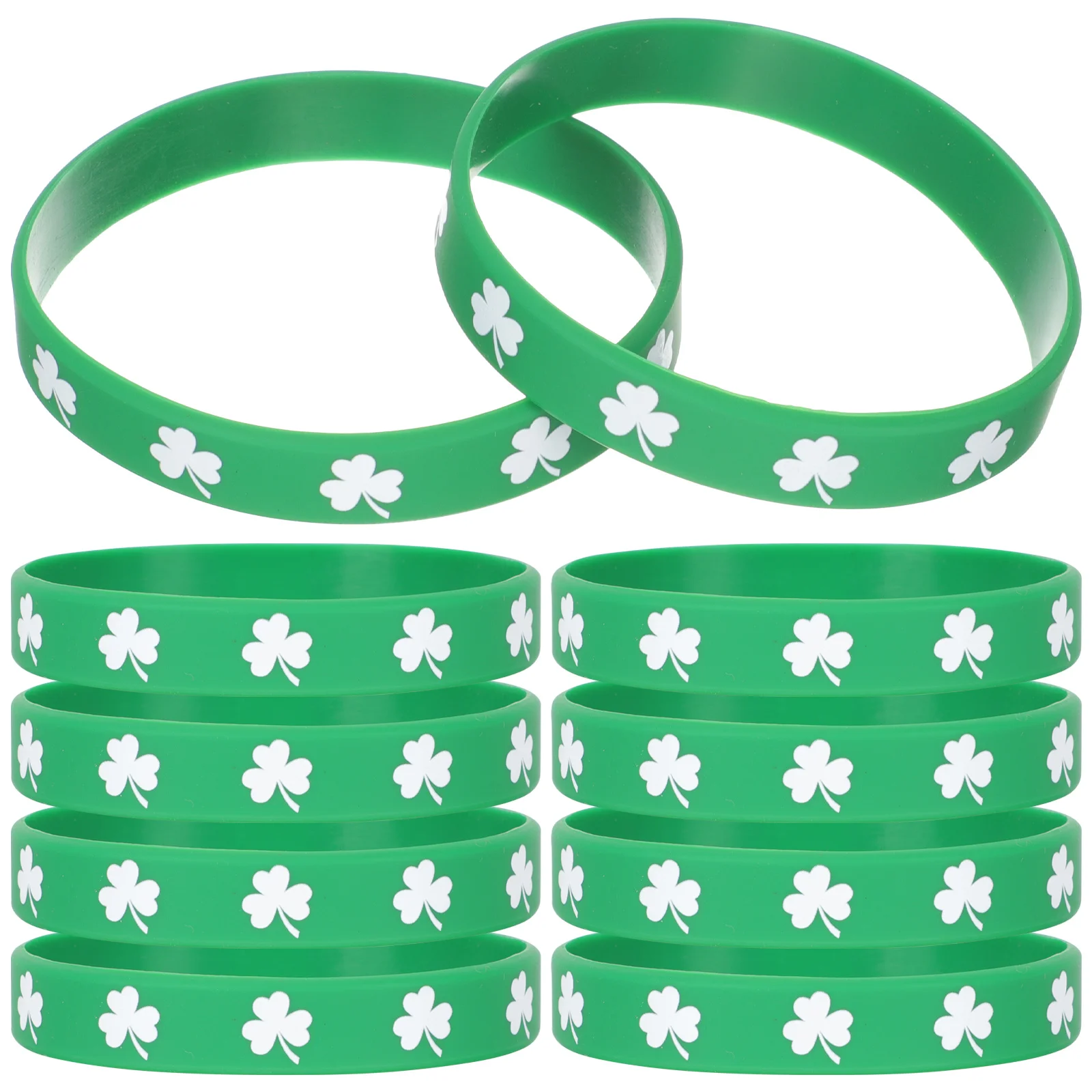 

St. Patricks Day Silicone Shamrock Wristbands Elastic Clover Printing Bracelets Irish Party Hand Decoration