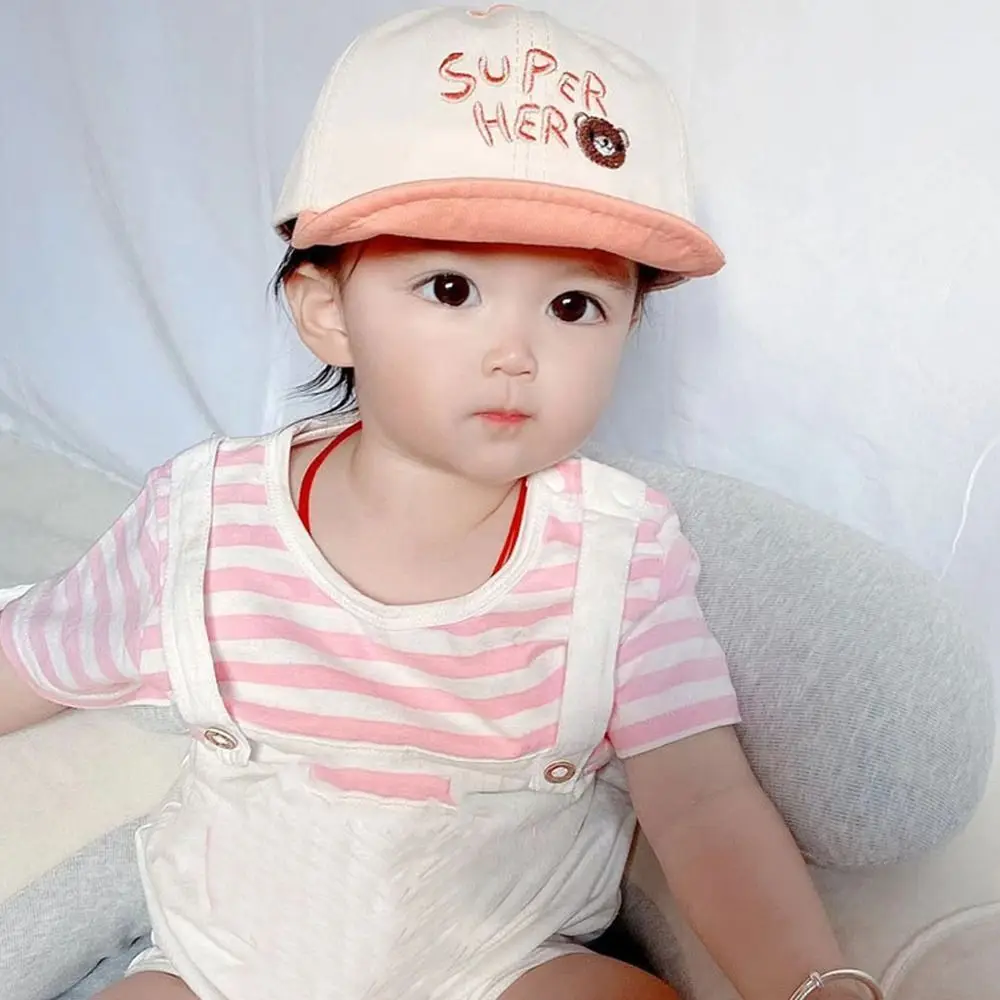 

Lovely Casual Bear Summer Solid Color Cotton Spring Children Soft Brim Hat Kids Peaked Hat Infant Sun Visor Hats Baseball Cap