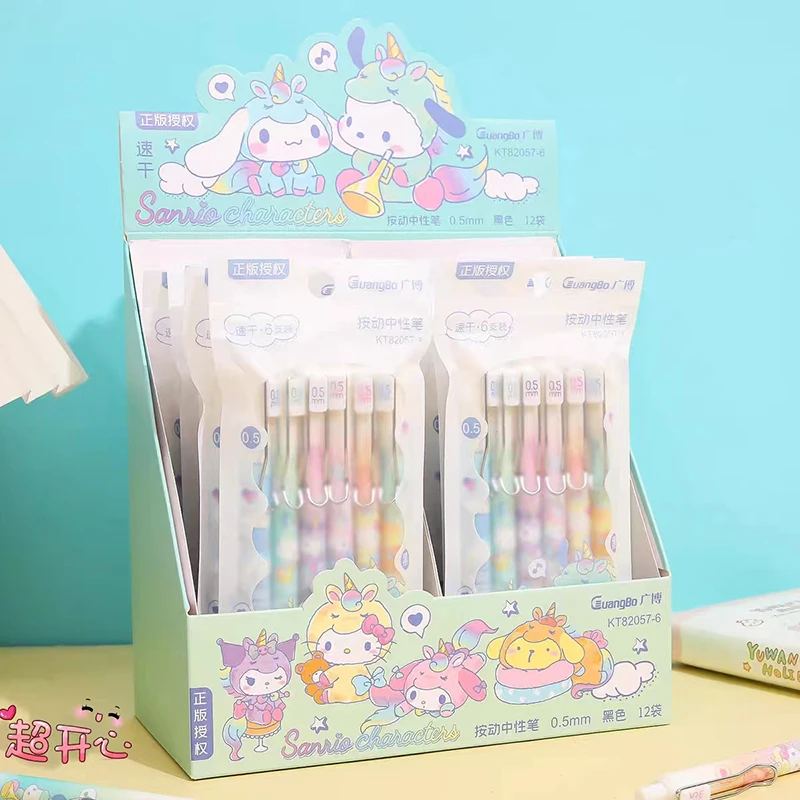 GuangBo-bolígrafos de Gel Sanrio KT82057-6, 6 piezas, 6 colores, 0,5 MM, tinta negra, suministros de papelería para estudiantes